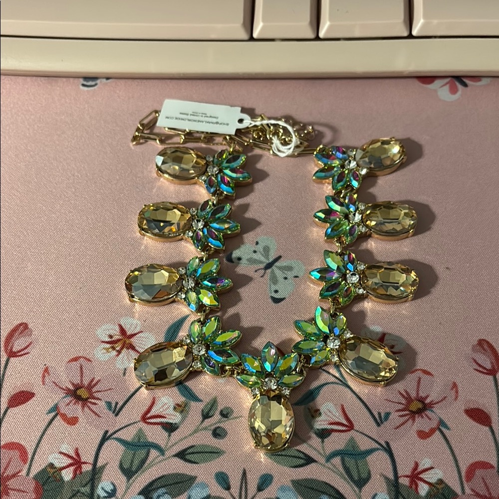 Park Lane Gold and Green Pineapple Gemstone Necklace
